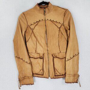 Pasha Veneto Jacket Womens Extra Small Tan Leather Studded Full Zip Casual